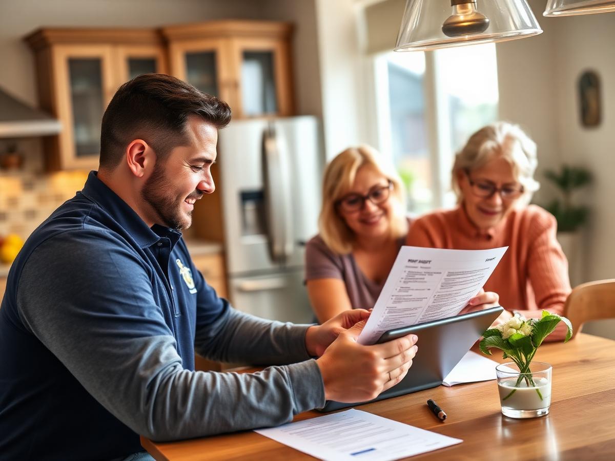 M1 Water Solutions consultant reviewing a water test report with homeowners